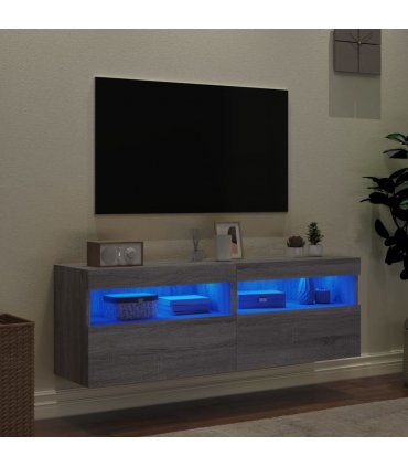vidaXL TV Wall Cabinets with LED Lights 2 pcs Grey Sonoma 60x30x40 cm