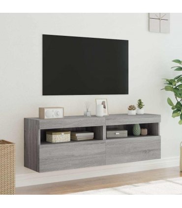 vidaXL TV Wall Cabinets with LED Lights 2 pcs Grey Sonoma 60x30x40 cm