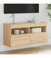 vidaXL TV Wall Cabinet with LED Lights Sonoma Oak 80x30x40 cm