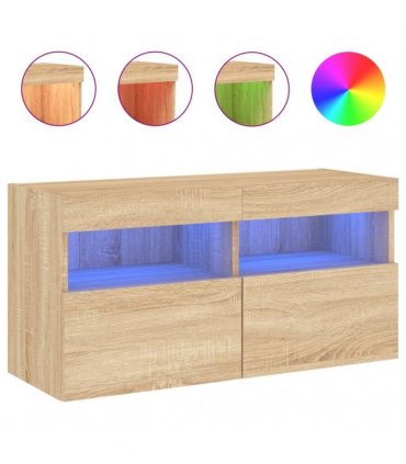 vidaXL TV Wall Cabinet with LED Lights Sonoma Oak 80x30x40 cm