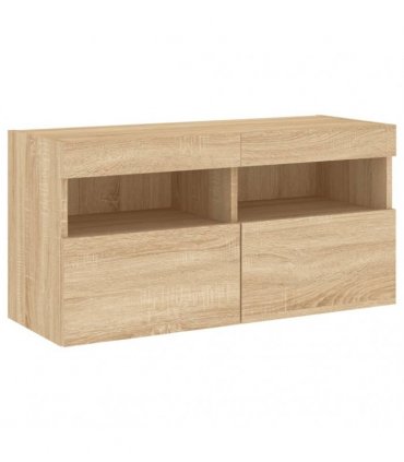 vidaXL TV Wall Cabinet with LED Lights Sonoma Oak 80x30x40 cm