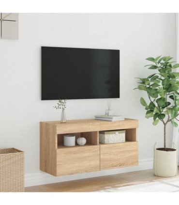vidaXL TV Wall Cabinet with LED Lights Sonoma Oak 80x30x40 cm