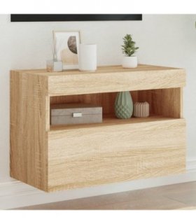 vidaXL TV Wall Cabinet with LED Lights Sonoma Oak 60x30x40 cm