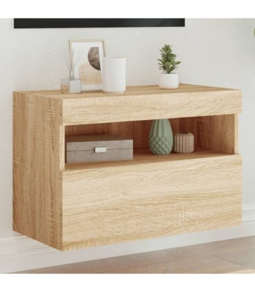 vidaXL TV Wall Cabinet with LED Lights Sonoma Oak 60x30x40 cm