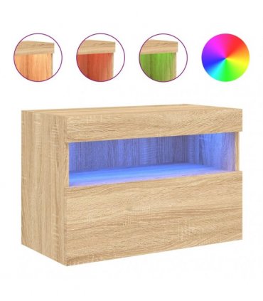 vidaXL TV Wall Cabinet with LED Lights Sonoma Oak 60x30x40 cm