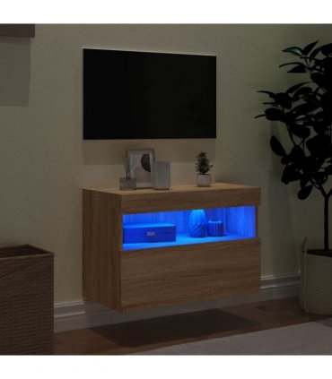 vidaXL TV Wall Cabinet with LED Lights Sonoma Oak 60x30x40 cm