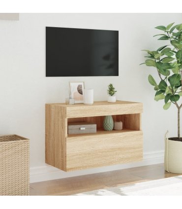 vidaXL TV Wall Cabinet with LED Lights Sonoma Oak 60x30x40 cm
