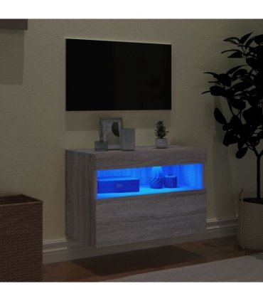vidaXL TV Wall Cabinet with LED Lights Grey Sonoma 60x30x40 cm