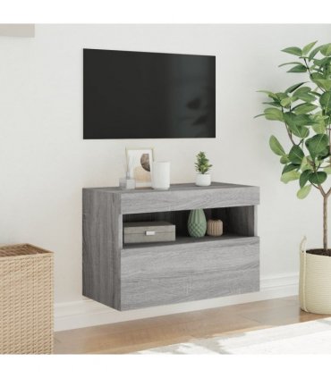 vidaXL TV Wall Cabinet with LED Lights Grey Sonoma 60x30x40 cm