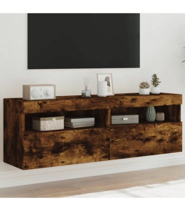 vidaXL TV Wall Cabinets with LED Lights 2 pcs Smoked Oak 60x30x40 cm