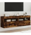 vidaXL TV Wall Cabinets with LED Lights 2 pcs Smoked Oak 60x30x40 cm