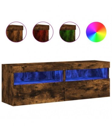 vidaXL TV Wall Cabinets with LED Lights 2 pcs Smoked Oak 60x30x40 cm