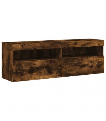 vidaXL TV Wall Cabinets with LED Lights 2 pcs Smoked Oak 60x30x40 cm