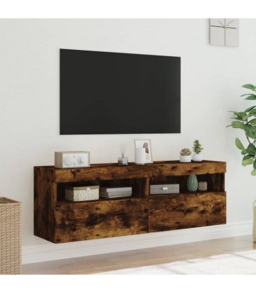 vidaXL TV Wall Cabinets with LED Lights 2 pcs Smoked Oak 60x30x40 cm