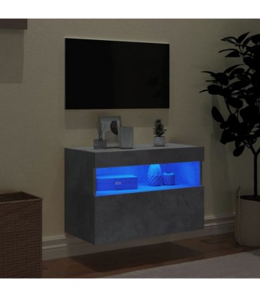 vidaXL TV Wall Cabinet with LED Lights Concrete Grey 60x30x40 cm