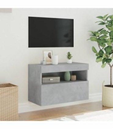 vidaXL TV Wall Cabinet with LED Lights Concrete Grey 60x30x40 cm