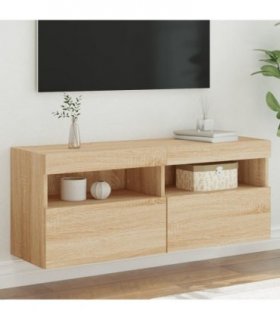 vidaXL TV Wall Cabinet with LED Lights Sonoma Oak 100x30x40 cm