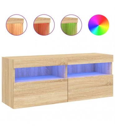 vidaXL TV Wall Cabinet with LED Lights Sonoma Oak 100x30x40 cm