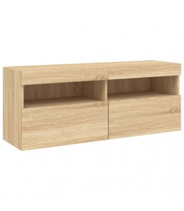 vidaXL TV Wall Cabinet with LED Lights Sonoma Oak 100x30x40 cm