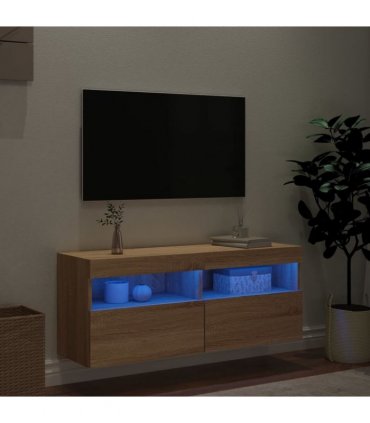 vidaXL TV Wall Cabinet with LED Lights Sonoma Oak 100x30x40 cm