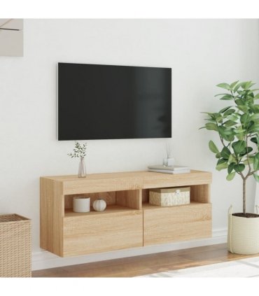 vidaXL TV Wall Cabinet with LED Lights Sonoma Oak 100x30x40 cm