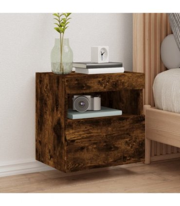 vidaXL TV Wall Cabinet with LED Lights Smoked Oak 40x30x40 cm