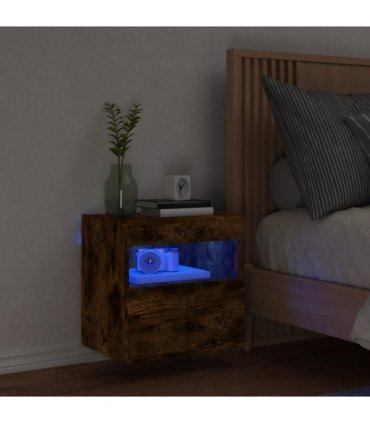 vidaXL TV Wall Cabinet with LED Lights Smoked Oak 40x30x40 cm