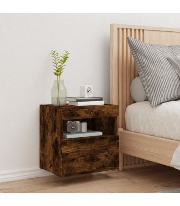 vidaXL TV Wall Cabinet with LED Lights Smoked Oak 40x30x40 cm