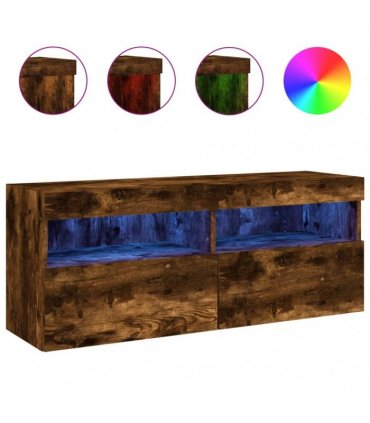 vidaXL TV Wall Cabinet with LED Lights Smoked Oak 100x30x40 cm