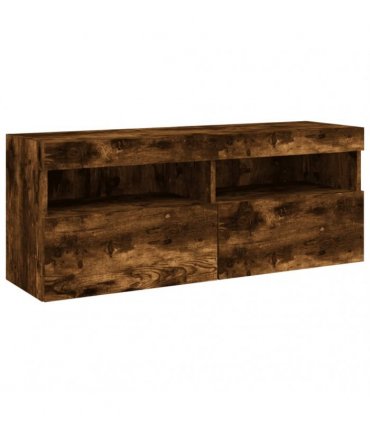 vidaXL TV Wall Cabinet with LED Lights Smoked Oak 100x30x40 cm