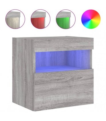 vidaXL TV Wall Cabinet with LED Lights Grey Sonoma 40x30x40 cm