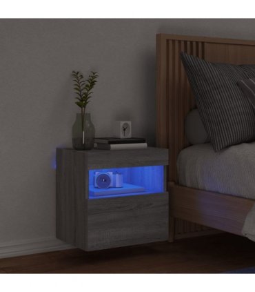 vidaXL TV Wall Cabinet with LED Lights Grey Sonoma 40x30x40 cm