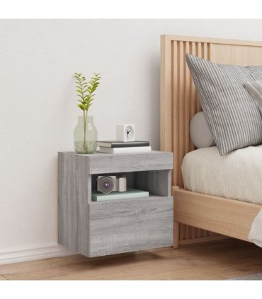 vidaXL TV Wall Cabinet with LED Lights Grey Sonoma 40x30x40 cm