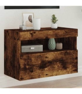 vidaXL TV Wall Cabinet with LED Lights Smoked Oak 60x30x40 cm