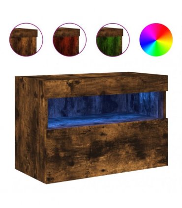 vidaXL TV Wall Cabinet with LED Lights Smoked Oak 60x30x40 cm