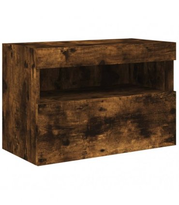 vidaXL TV Wall Cabinet with LED Lights Smoked Oak 60x30x40 cm