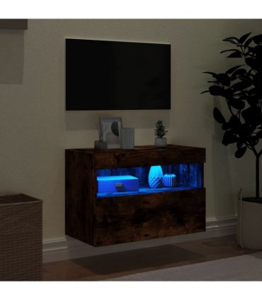 vidaXL TV Wall Cabinet with LED Lights Smoked Oak 60x30x40 cm