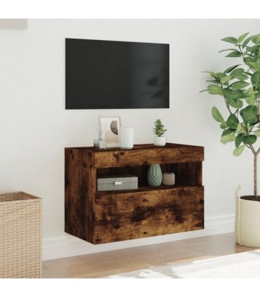 vidaXL TV Wall Cabinet with LED Lights Smoked Oak 60x30x40 cm