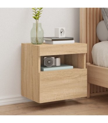 vidaXL TV Wall Cabinet with LED Lights Sonoma Oak 40x30x40 cm