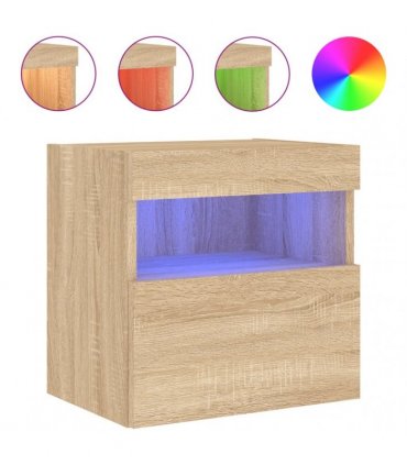 vidaXL TV Wall Cabinet with LED Lights Sonoma Oak 40x30x40 cm