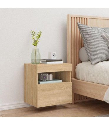 vidaXL TV Wall Cabinet with LED Lights Sonoma Oak 40x30x40 cm