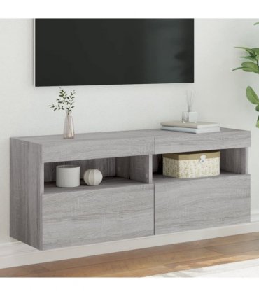vidaXL TV Wall Cabinet with LED Lights Grey Sonoma 100x30x40 cm