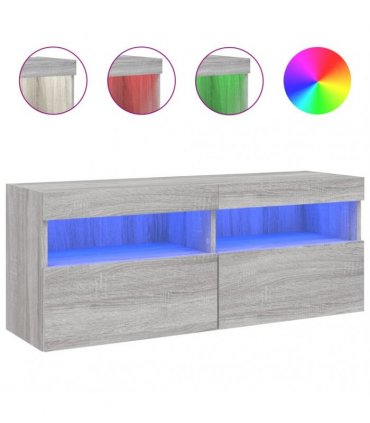 vidaXL TV Wall Cabinet with LED Lights Grey Sonoma 100x30x40 cm