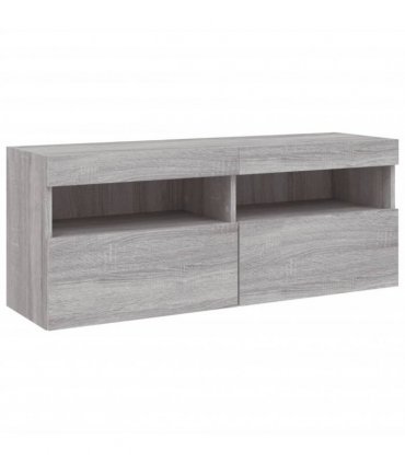 vidaXL TV Wall Cabinet with LED Lights Grey Sonoma 100x30x40 cm