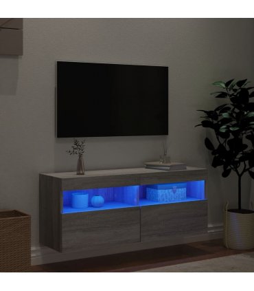 vidaXL TV Wall Cabinet with LED Lights Grey Sonoma 100x30x40 cm