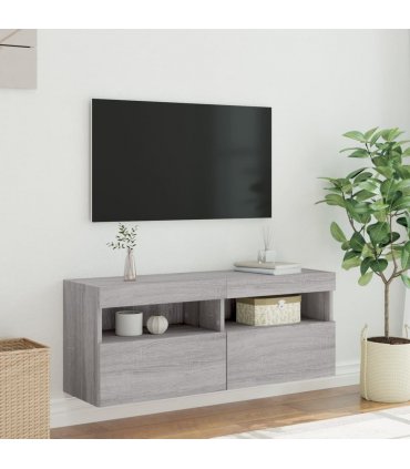 vidaXL TV Wall Cabinet with LED Lights Grey Sonoma 100x30x40 cm