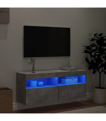 vidaXL TV Wall Cabinet with LED Lights Concrete Grey 100x30x40 cm