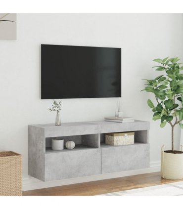 vidaXL TV Wall Cabinet with LED Lights Concrete Grey 100x30x40 cm