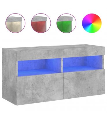 vidaXL TV Wall Cabinet with LED Lights Concrete Grey 80x30x40 cm