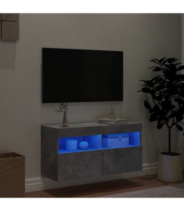 vidaXL TV Wall Cabinet with LED Lights Concrete Grey 80x30x40 cm